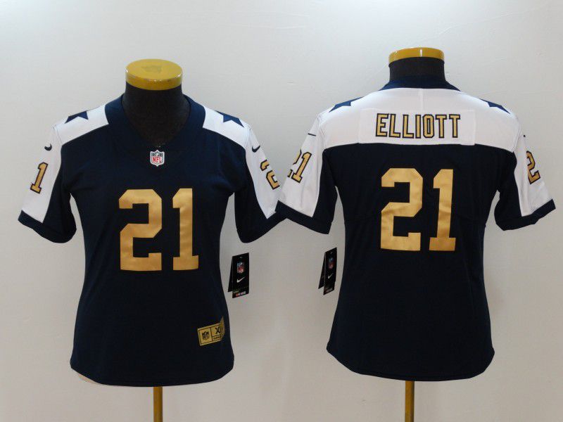 Women Dallas Cowboys 21 Elliott Blue Thanksgiving Nike Vapor Untouchable Limited NFL Jersey